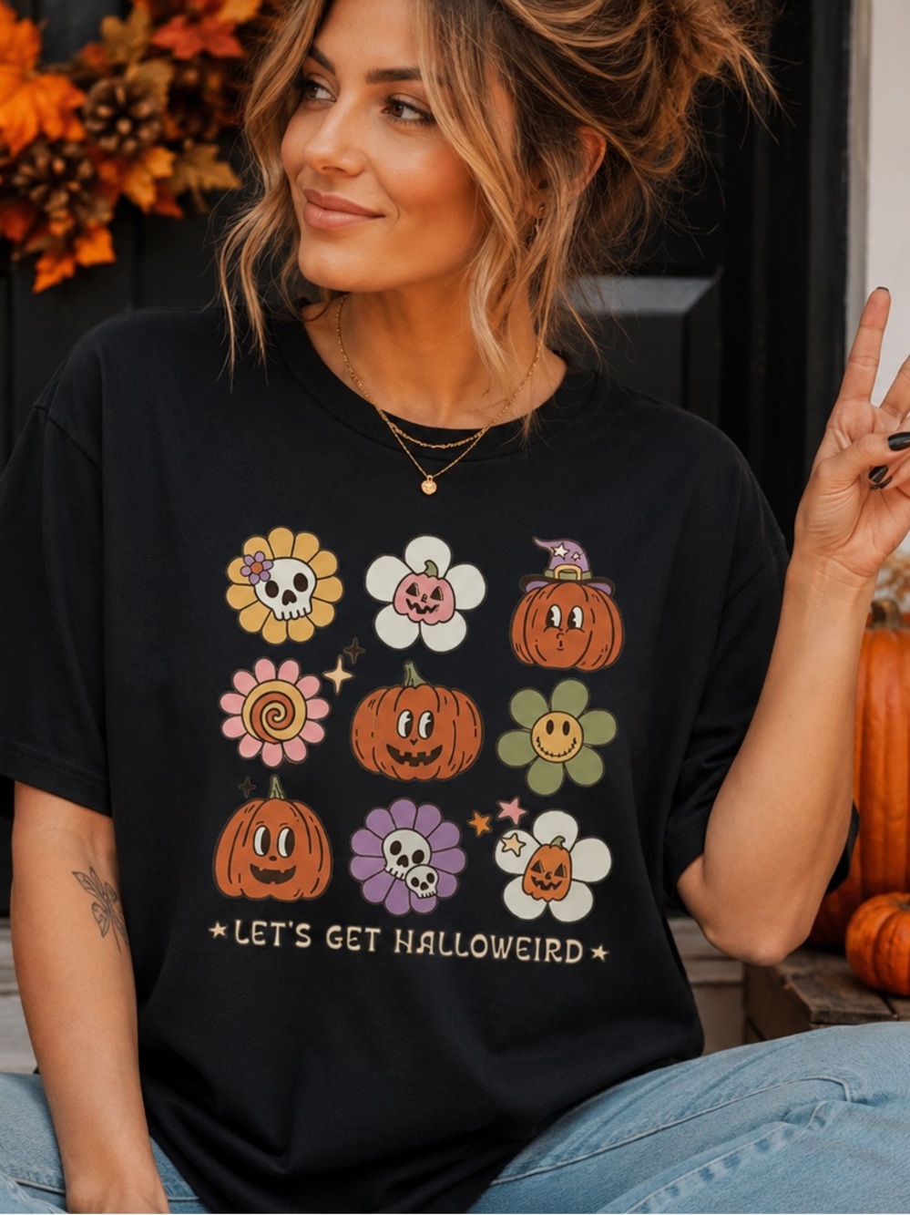 Halloween Graphic Tee - Black "Let's Get Halloweird"